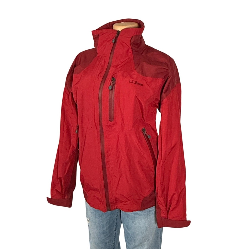 LL Bean Weather Challenger Womens Red Waterproof Rain Jacket Shell Size L 273559